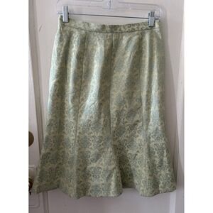 IDEA Fit & Flare Baroque Print Light Green Cotton Blend Skirt Size 4